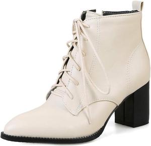 Женские ботильоны MIOKE с заостренным носком, шнуровкой, на массивном каблуке, вестерн-стиль, короткие элегантные ботинки Chelsea, Beige-Velvet Lined