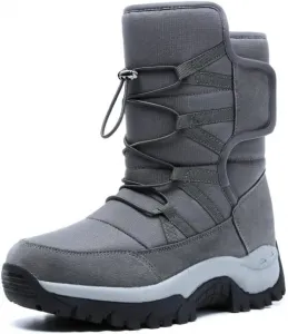 Зимние снеговые ботинки для мужчин, теплые, легкие, с противоскользящей подошвой, средние по голени для холодной погоды, для улицы Qacksv, серый
