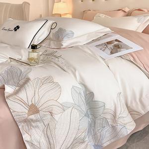 FUANNA Комплект постельного белья 1,5 спальный, пододеяльник 200x230 см, цветочный принт, белый