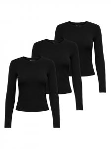ONLY Комплект из 3 футболок с длинными рукавами, черный цвет