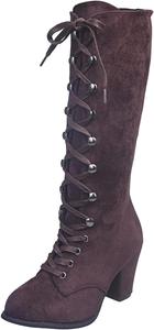 Викторианские ботинки для женщин винтажные 70-х годов, ботинки до середины голени на шнуровке, костюм ведьмы на Хэллоуин, ретро-бутсы 70-х, модные свободные замшевые ботильоны на массивном каблуке Eynuo, A-Brown