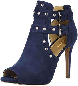 Женские шикарные ботильоны XYD с открытым носком, высокие каблуки, застежка на пряжку, двойные ремешки, вырезы, модная обувь для вечеринок, Navy