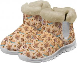 Женские зимние сапоги JoyLamoria с принтом Санта-Клауса и оленей, синие с снежинками, теплые пушистые ботинки для прогулок, утепленные, с противоскользящей подошвой для улицы