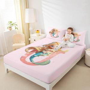 Erosebridal Детский комплект постельного белья с розовым принтом русалки и монограммой, Pink U