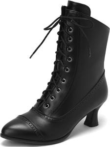 Винтажные ботильоны DINTAHA на шнуровке с низким каблуком, нарядные ботинки с каблуком-чикен и заостренным носком, Black