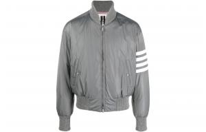THOM BROWNE Полосатая бомбер-куртка на молнии с четырьмя полосами, Gray