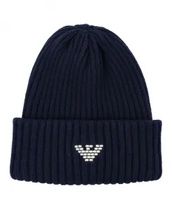Шерстяная шапка в рубчик Emporio Armani, синий