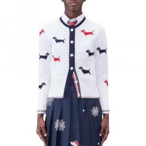 Кардиган из хлопка hector с интарсией THOM BROWNE, белый