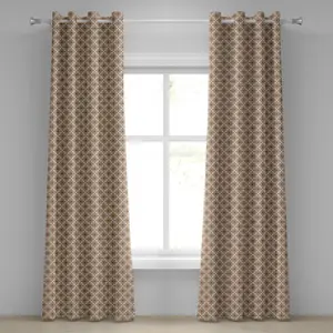 Этническая штора на люверсах ABAKUHAUS, тайская мозаичная культура, стилизованный абстрактный узор с линиями и точками, народный азиатский дизайн, декоративные двухпанельные шторы, 280 см x 245 см, цвет красного дерева, белый Abakuhaus