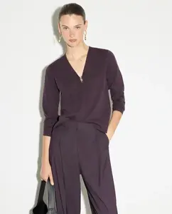 Женский джемпер с V-образным вырезом Woman El Corte Inglés, баклажановый