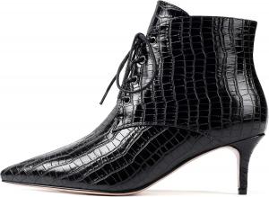 Женские ботильоны SAMMITOP с острым носком, шнуровкой и низким каблуком, зимние ботинки с каблуком 65 мм, Black