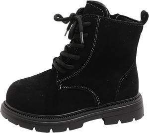 Детские короткие ботинки IWIHMIV для мальчиков, нескользящие зимние теплые ботинки для девочек, повседневные с шнуровкой и боковой молнией, ботильоны для малышей, Black