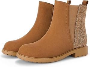 Детские блестящие ботильоны Coutgo с боковой молнией, удобные челси для малышей/детей младшего и старшего возраста, Brown