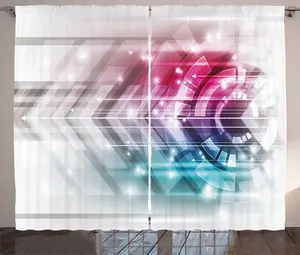 Шторы ABAKUHAUS Modern Rustic, футуристический геометрический узор, универсальные ленточные шторы для гостиной с петлями и крючками, 280 x 175 см, бледно-голубой, серо-розовый Abakuhaus