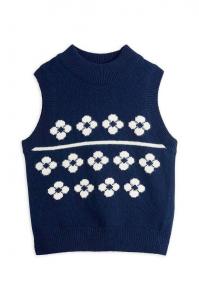 Детский жилет из смесовой шерсти "Цветы" Mini Rodini, темно-синий