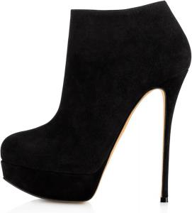 Женские ботильоны на высоком каблуке с платформой, круглый носок, боковая молния, высокие каблуки, короткие ботинки, модные замшевые, для свадьбы, вечеринки, выпускного и официальных мероприятий Generic, Black