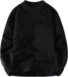 Мужской зимний свитер с круглым вырезом, утепленный флисом