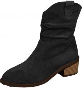 Женские широкие вышитые сапоги средней длины Женские сапоги с массивным каблуком средней длины Женские короткие кожаные ковбойские сапоги Generic, Black