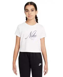 Укороченная хлопковая футболка для больших девочек Nike, белый