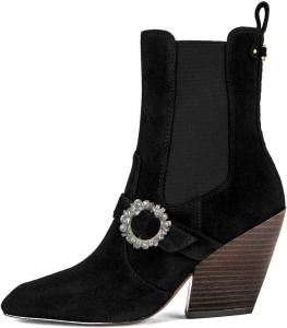 Женские ботильоны с эластичной посадкой, высокая колодка, застежка-брошь с кристаллами, квадратный носок, высокие массивные каблуки, стильные офисные туфли, размеры 4-16 US Wo wagas, Black