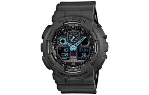 Casio Мужские часы GA-100C-8A с жидкокристаллическим/аналоговым двойным дисплеем, диаметр 51,2 мм, черные