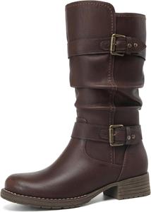 Женские модные сапоги DECARSDZ до середины голени черного цвета для женщин, вечерние сапоги с массивным низким каблуком, стильные сапожки на молнии, комфортные