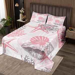 Erosebridal Комплект постельного белья Nautical Ocean Theme с морскими ракушками, звездами и кораллами в розово-серой цветовой гамме, Pink,grey