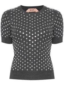Nº21 шерстяной свитер, украшенный кристаллами, серый