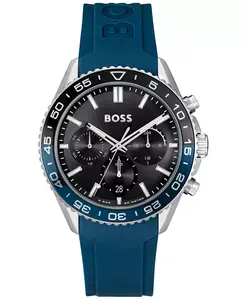 Мужские часы Runner Quartz Chronograph с синим силиконовым ремешком, 44 мм Hugo Boss