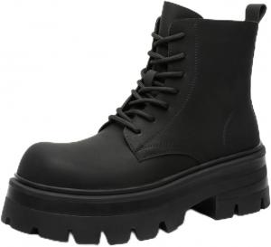 Мужские высокие ботинки Челси на платформе с шнуровкой, с устойчивым каблуком, мотоциклетные ботинки, удобные, водонепроницаемые, противоскользящие, повседневные ботильоны Generic, Black (Velvet)