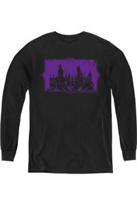 Фантастические твари 2 Молодежная футболка с силуэтом Хогвартса с длинным рукавом Gildan, черный