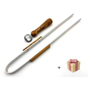 Наслаждение оливковым деревом Щипцы для гриля Щипцы BIG DADDY 50 см плюс открывалка для бутылок BIG BOY, оливковое дерево Экстра длинные щипцы для гриля 50 см, открывалка для бутылок с эргономичной ручкой Olivenholz-Erleben, серебряный