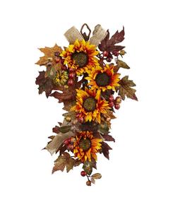 Каплевидная фигурка подсолнуха и ягод высотой 24 дюйма Nearly Natural, желтый