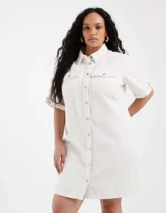 Кремовое джинсовое платье мини с короткими рукавами и пуговицами Vero Moda Curve