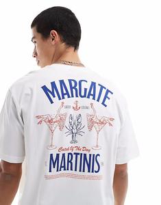 Футболка свободного кроя ONLY & SONS с принтом Margate на спине белого цвета