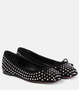 Балетки из замши Mamadrague с декоративными элементами Christian Louboutin, Black/Cristal/Lin Black