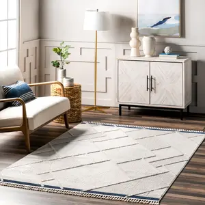 Ковер Emilie Casual Geometric Tasseled Area Rug nuLOOM, 122x183 см, бежевый