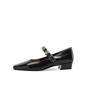 BOERDIQI Туфли Мэри Джейн на массивном каблуке женские — черные (стелька из овчины), цвет Black (Sheepskin Insole)