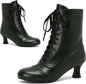 Женские ботильоны Alyaafifa на шнуровке, с закрытым круглым носком, каблук-китен 5 см, винтажные викторианские готические ботинки с молнией, матовая кожа, низкий каблук, короткие осенние ботинки, удобные и модные, Dark Green - A