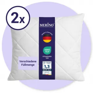 Подушка/подголовник стеганая из мериносовой шерсти, серия Perle, удобная и простая в уходе, 65x65 см, комплект из 2 шт. Merino Kissen & Steppbetten Manufaktur