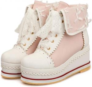 HILIB Женские милые ботинки Lolita Cosplay с брогом на танкетке, Pink