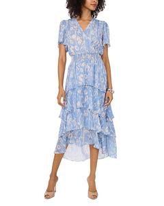 Платье с рукавами-крылышками и ярусами Crossover Flutter Sleeve Tiered VINCE CAMUTO, синий