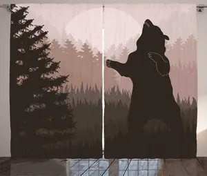 Штора ABAKUHAUS Natural Rustic, Ночные джунгли дикого медведя, присборенная тесьма для спальни с петлями и крючками, 280 x 175 см, цвет армейский зеленый, светло-персиковый Abakuhaus