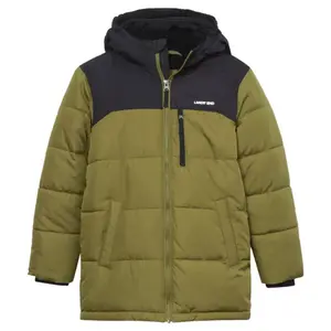 Мальчиковая утеплённая куртка с капюшоном на подкладке из шерпы, водоотталкивающая, для возраста 2-20 лет Lands' End, цвет light olive black