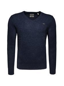 Вязаный свитер с V-образным вырезом из очень тонкой овечьей шерсти темно-синего цвета Gant