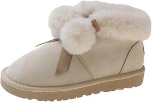 Женские уютные зимние ботинки с мехом, обувь на зиму с плюшевой подкладкой, высокие повседневные ботильоны, нескользящая теплая обувь Azttoztto, Beige