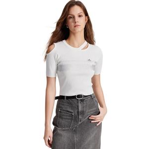 ELLE Тонкий свитер с асимметричным воротником-гольф белого цвета