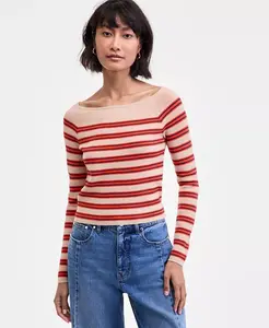 Женский полосатый свитер с вырезом-лодочкой и длинными рукавами On 34th, оранжевый