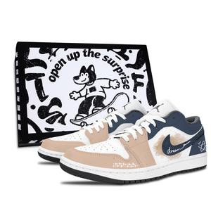 Jordan Air 1 художественный стиль dream устойчивые к истиранию низкие винтажные баскетбольные кроссовки unisex dark blue