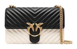 PINKO Кожаная женская сумка через плечо мини с одним ремнем бело-черная